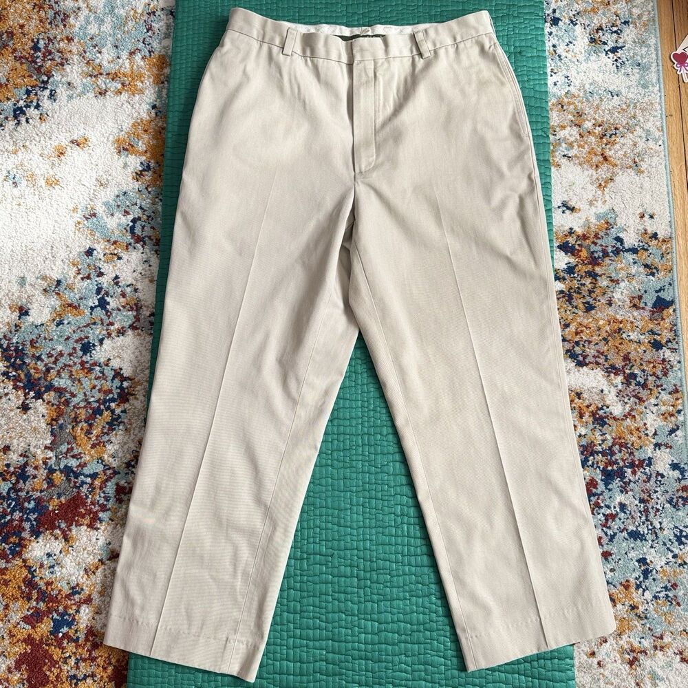 Vintage 80s LL Bean Chino Pants Mens 35 Khaki Classic Fit Wrinkle Resistant Y2K